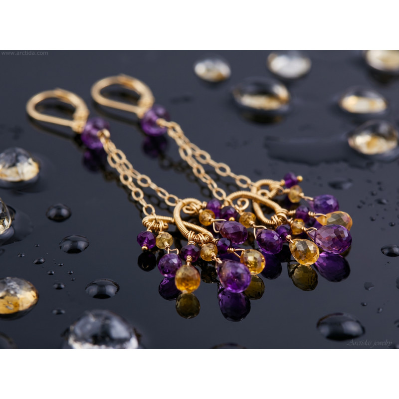 Citrin Ametist örhängen 14K Gold filled guldörhängen - Domani