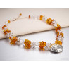 Ice and Fire - Amber Rock Crystal Clear Quartz silver gold necklace and earrings set