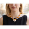 Ice and Fire - Amber Rock Crystal Clear Quartz silver gold necklace and earrings set