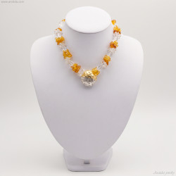 Ice and Fire - Amber Rock Crystal Clear Quartz silver gold necklace and earrings set