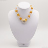 Ice and Fire - Amber Rock Crystal Clear Quartz silver gold necklace and earrings set