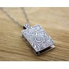 Book pendant oxidized fine silver locket necklace PMC