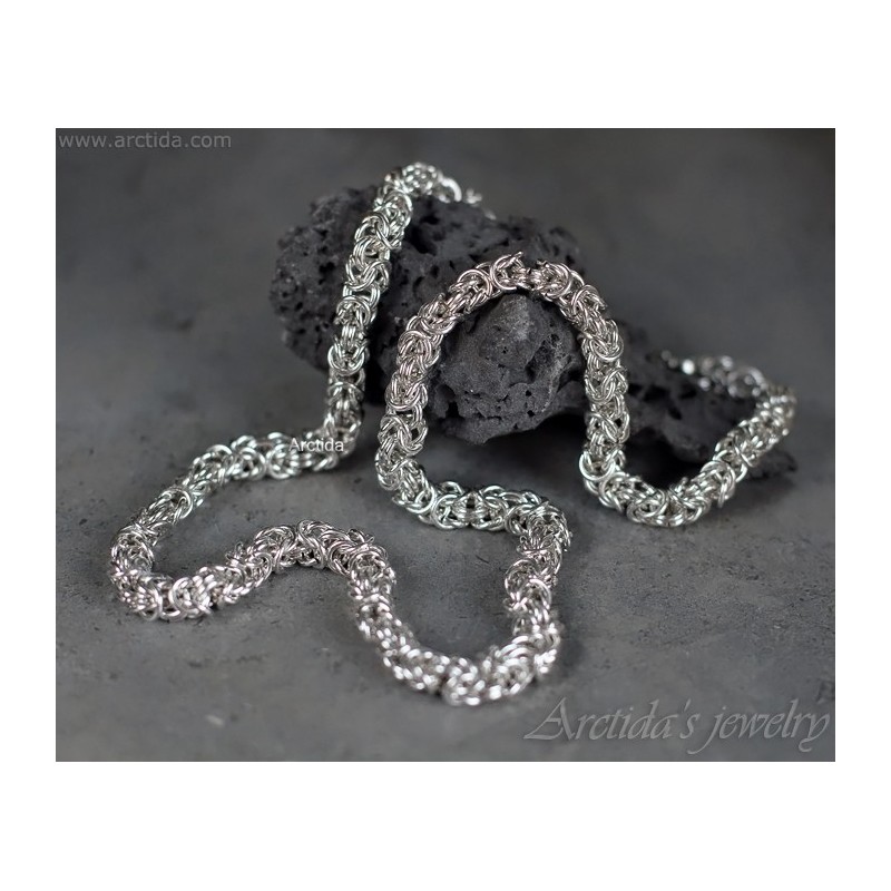 Sterling silver necklace for men necklace Silver chain Byzantine chainmaille necklace Mens jewelry silver