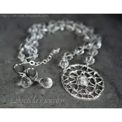 Pure silver 999 with Rock Crystal Clear Quartz necklace and earrings set
