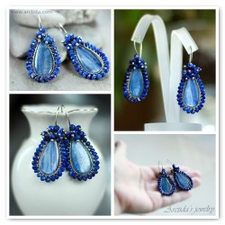 Kyanite Lapis lazuli earrings oxidized sterling silver - Marina