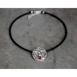 Fine silver jewelry PMC Ruby pendant on leather cord - Deliah