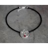 Fine silver jewelry PMC Ruby pendant on leather cord - Deliah