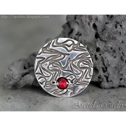 Fine silver jewelry PMC Ruby pendant on leather cord - Deliah