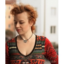 Fine silver jewelry PMC Ruby pendant on leather cord - Deliah