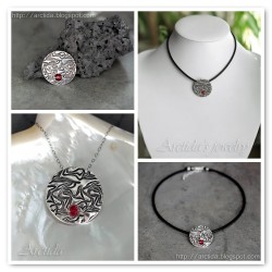 Fine silver jewelry PMC Ruby pendant on leather cord - Deliah