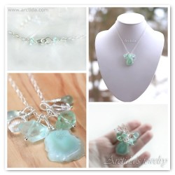 Mint necklace mint green Agate Fluorite aqua blue Chalcedony Rock Crystal Clear Quartz sterling silver - Gelida