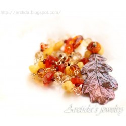 Oak leaf Amber Carnelian Citrine Garnet Pyrite gold necklace