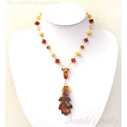 Oak leaf Amber Carnelian Citrine Garnet Pyrite gold necklace