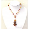 Oak leaf Amber Carnelian Citrine Garnet Pyrite gold necklace