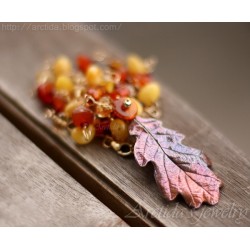 Oak leaf Amber Carnelian Citrine Garnet Pyrite gold necklace