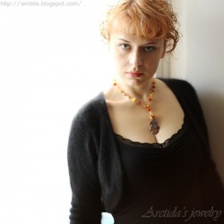 Oak leaf Amber Carnelian Citrine Garnet Pyrite gold necklace