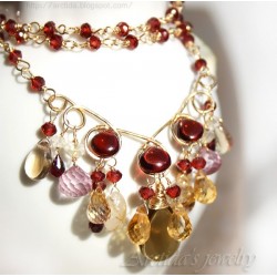 Garnet Citrine golden Rutilated Quartz gold necklace - Aurora