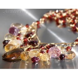 Garnet Citrine golden Rutilated Quartz gold necklace - Aurora