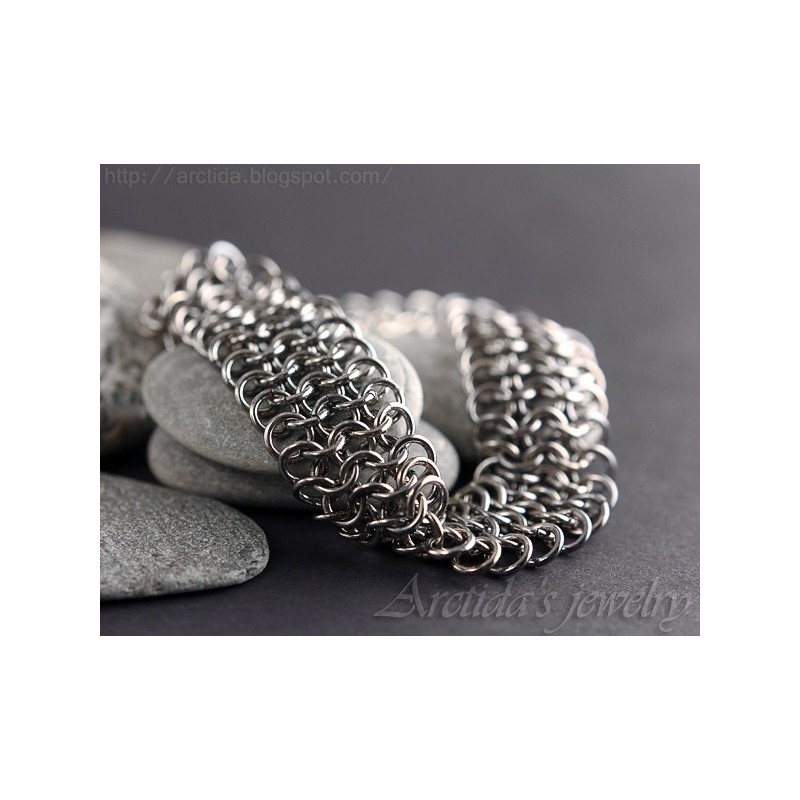 Chainmaille mens bracelet oxidized sterling silver - Dionysos