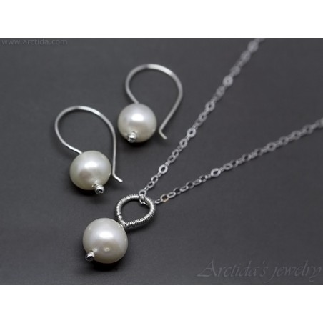 Pärlörhängen pärlhalsband sterling silver vita pärlor smyckeset - Anna