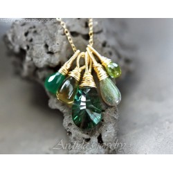Green necklace emerald green gemstones 14K gold filled - Fiona