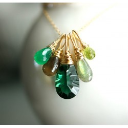 Green necklace emerald green gemstones 14K gold filled - Fiona
