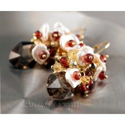 Garnet Citrine Pyrite Keshi pearls Smoky quartz Pomegranate earring