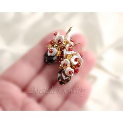 Garnet Citrine Pyrite Keshi pearls Smoky quartz Pomegranate earring