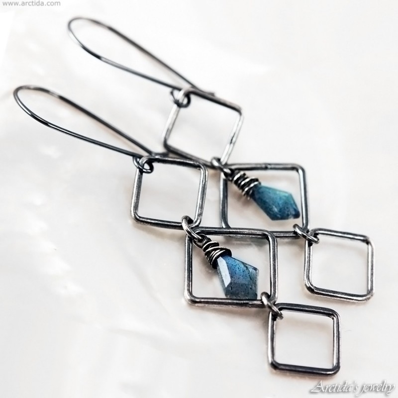 Labradorit örhängen oxiderat sterling silver - Asteria