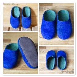 Kids slippers Felted wool slippers for children Blue Green merino wool