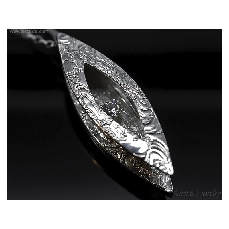 Stort silverhänge Silverhalsband finsilver stort hänge cubic zirconia - Khione