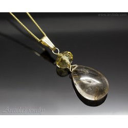 Golden Rutilated Quartz necklace 14K solid gold - Venus Hair