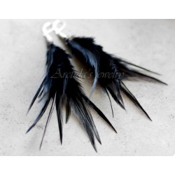 Black Feather earrings sterling silver - Morticia