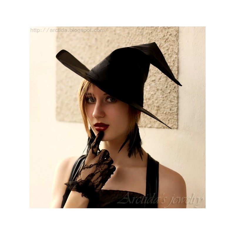 Black Feather earrings sterling silver - Morticia