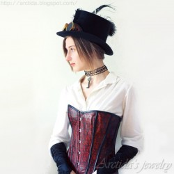 Steampunk halsband sterlingsilver läder vintage nyckel
