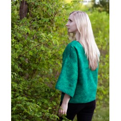Handmade Merino wool sweater Emerald green Nuno felted pullover Wearable Art clothing