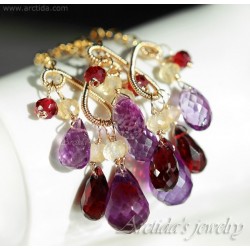 Chandelier earrings Citrine Amethyst Garnets earrings - Domani