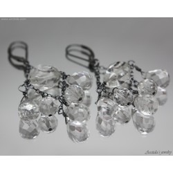 Rock Crystal Clear Quartz chandelier earrings in oxidized sterling silver