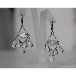 Rock Crystal Clear Quartz chandelier earrings in oxidized sterling silver