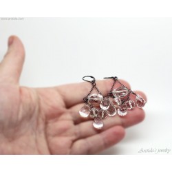 Rock Crystal Clear Quartz chandelier earrings in oxidized sterling silver