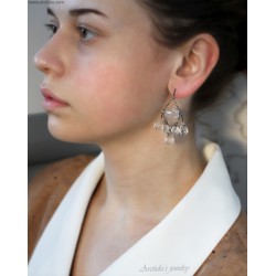 Rock Crystal Clear Quartz chandelier earrings in oxidized sterling silver